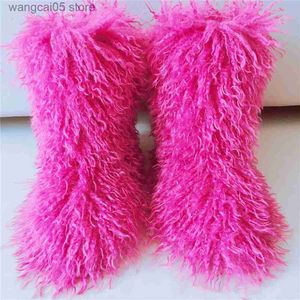 Boots Women Winter Warm Fluffy Faux Fur Boots Luxury Designer Faux Fur Mid-Calf Boots Girl's Fashion Long Hair Outdoor Boots T230712