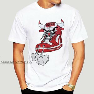 Erkek Tişörtler Erkekler Chicago Ayakkabı Boğa Kırmızı Beyaz Hip Hop Uzun Çizgi T-Shirt Siyah Mizahi Tee Gömlek 230711