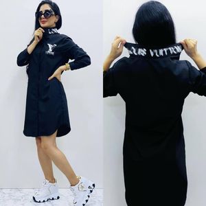 Print Woman Letter Designer Shirt Outfit Dress Women Fashion Lapel Neck Long Sleeve Kort miniklänningar Pyjamas gratis fartyg