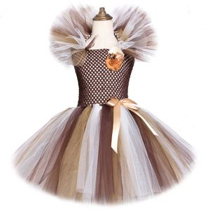 Girl's Dresses Brown Animal Girl Tutu Dress Lion Children Halloween Costume for Girls Kids Christmas Dresses Princess Girl Costumes 1-12 YearsHKD230712