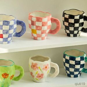 Tassen-Stil, handgefertigt, unregelmäßige Tasse, handbemalte Blumen, Keramiktasse, Frühstückstasse, Kaffeetasse, niedliche Teetassen, R230712