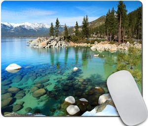 Lake Tahoe Scenic American Places Montagne con neve Rocce Tappetino per mouse Tappetino per mouse Rettangolo Tappetino per mouse in gomma antiscivolo 9,5x7,9 pollici