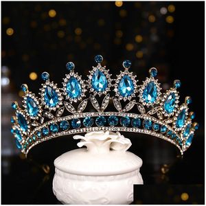 Joyería para el cabello Lujo Azul Cristal Corona Novia Tiaras Y S Reina Diadema Desfile Accesorios nupciales 230202 Entrega de la gota Hairje Dh8Rb