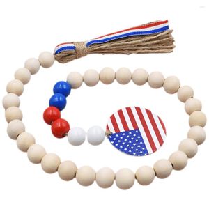 Decorative Flowers Us Flagss 4 Th Independence Day Beads Decor For Wood Tassel Knot Patriotic Style Farmhouse Wall Hanging Wooden Garland