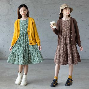 Girl's Dresses 6 To 16 Years 2022 New Girls Midi Cotton Dress Teenage Kids Clothes Children Floral Baby School Clothing Ruffles Thick #6016HKD230712