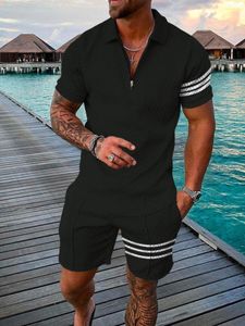 Herrspårar Summer Men Polo Set Jogging Sport Tracksuit 3D Print Oversize Two Piece Short Sleeve T-shirt Shorts Trendy Gym Outfit