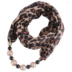 Roupas Étnicas Feminina Leopardo Chiffon Hijabs Cachecol Colar Pendente Lenço de pescoço Foulard Femme Acessórios