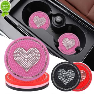 2pcs Heart Shape Car Coaster Water Cup Mats Car Interior Diamond Cup Holder Insert Pad Non-Slip Mat Gadget Decor Car Accessories