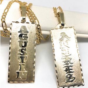 Pendant Necklaces Custom Name Nameplate Pendant Necklace Personality 18 Gold Plated Vertical Square Pendant WIth Chain Options 230711