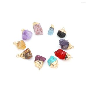 Pendant Necklaces Natural Stone Crystal Pendants Irregular Gold Plated Pink Quartzs Fluorite For Jewelry Making Diy Women Earring Gifts