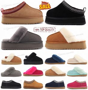 Designer fluffiga tofflor Sandaler australien plattform tofflor Ultra Mini Tasman slits ull fårskinn päls äkta klassisk märke casual kvinnor utanför slider V82s#