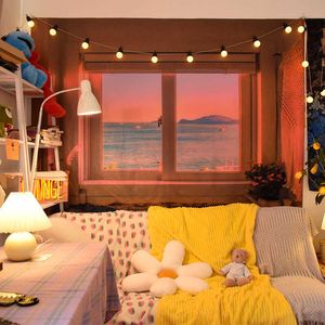 Tapestries Customizable Landscape Background Fabric Room Bedroom Bedside Decoration Hanging Wall Cloth Sunset Glow Window Tapestry