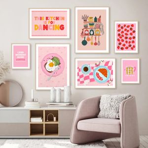 Tela Pittura Astratta Caffè Ciliegia Fragola Pianta Wall Art Nordic Poster E Stampe Immagini a parete per arredamento cucina rosa Arredamento ristorante w06