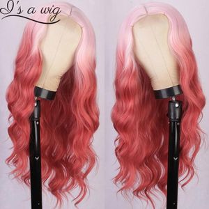 Perucas Sintéticas I's A Wig Pink Red Long Body Wave Para Mulheres Loira Amarelo Marrom Laranja Cosplay Festa Halloween