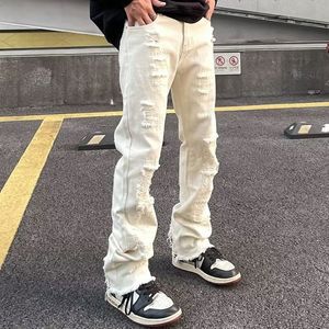 Мужские джинсы y2k разорванные мужчины готические хип -хоп уличная одежда винтажная женская мешковатые корейские джинсовые штаны Прямые брюки для панка 230711