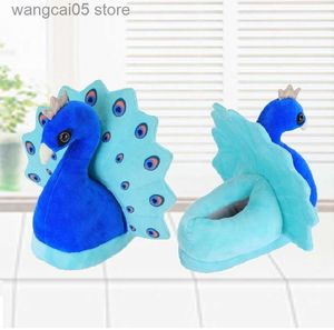 Slippers Beauty Peacock Slippers Indoor Slip on Cottoon Shoes Creative Cosplay Animal Furry Slides Family Parent-child Flat Fur Loafers T230712