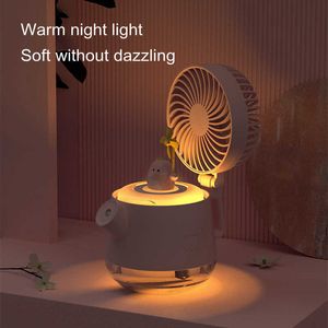 Electric Fans Cameras Kettle Shape Air Humidifier USB Aromatherapy Diffuser with LED Warm Lamp in Lovely Cartoon Doll Cold Fan Humidificafor