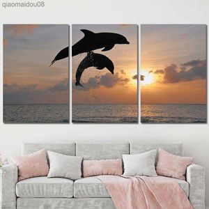 Picture HD Print Decorative Art Frame Canvas Animals Sea Dolphin Mammals Nature Ready to Hang for Living Room L230704