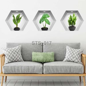 Outros adesivos decorativos 3pcs 3D estereoscópicos adesivos de parede em vaso sala de estar papel de parede decorativo autoadesivo por atacado plantas e flores adesivos PVC x0712