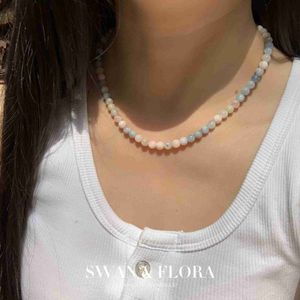 Hänge Halsband 5-6MM Naturlig Morganite Choker Halsband Färgglad ädelsten Kvinnor Högkvalitativ smyckedesign Handgjorda HKD230712