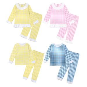Pajamas Children Long Sleeve Gingham Cotton PJS مجموعة الأشقاء مطابقة للأطفال صالة ملابس الفتيات عيد الفصح Pajamas 230711
