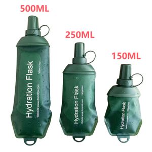 water bottle AXEN 500ML 250ML 150ML Green Folding Water Bottlapsible Soft Flask TPU For Cycling Running Camping Travelling