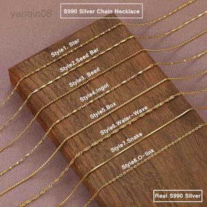 Подвесные ожерелья подлинное 24K желтого золотого ожерелья для женщины 45cmnecklaces Цепные подвесные подвесные свадебные украшения подарки HKD230712