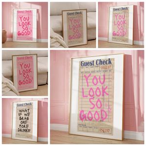 Trendy Preppy Guest Quotes Wall Art Canvas Painting Pink Kawaii Room Decor Posters And Prints Wall Pictures For Living Room Decor w06
