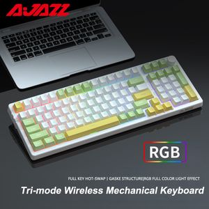 Teclados AJAZZ AK992 RGB 100 Teclas Bluetooth Gaming Teclado Mecânico Swap Wireless 2 4G USB Tri mode para Gamer Laptop PC 230712