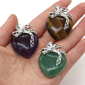 Pendant Necklaces Natural Stone Amethysts Metal Alloy Heart Shape Exquisite Charms For Jewelry Making DIY Necklace Accessories 30x40mm