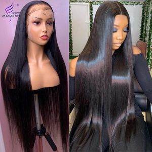 Modern Show Transparent 13x4 Lace Front Human Hair Wigs PrePlucked 4x4 Closure Wig 32 Inch Remy Peruvian Straight 150%