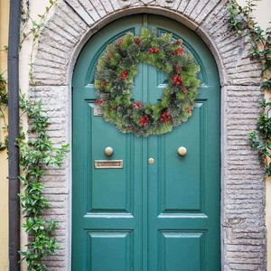 Decorative Flowers Handmade Christmas Wreath With Front Door Lights Flocked Festive Indoor And Outdoor Garlands Party Decorations Gift G3