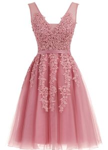 Short Homecoming Dresses Appliques Sequins Deep V-Neck Knee-Length A-Line Tulle Party Gowns Princess Plus Size Birthday Prom Graudation Cocktail Party Gowns 57