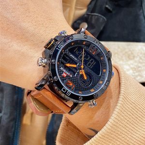 2021 NAVIFORCE Top marka sportowe zegarki męskie skórzane wodoodporne męskie kwarcowy cyfrowy podwójny zegarek na rękę męski zegar Relogio Masculino