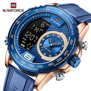 NAVIFORCE 9199T Herrenuhr Top-Marke Luxus Silikon Sportuhren für Mann Quarz LCD Display Männliche Uhr Wasserdichte Armbanduhr