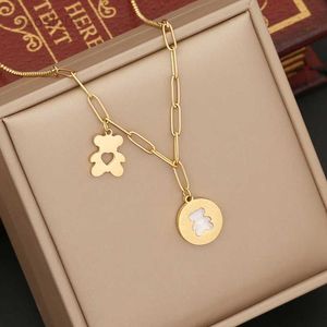 Pendant Necklaces 2023 New Stainless Steel Cute Pearl Bear Pendant Necklace for Women Girl Jewelry Chains Necklaces Luxury Choker Korea Wholesale HKD230712