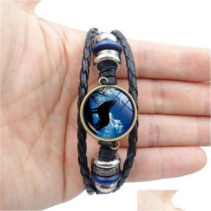 Charm Armbänder Totem Wild Wolf Armband Bronze Zeit Edelstein Glas Cabochon Mtilayer Wrap Armreif Manschette Armband Frauen Kinder Mode Dhqqx