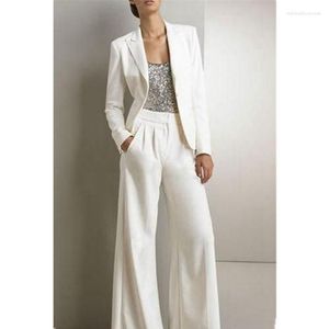 Pantaloni da donna a due pezzi Abito da donna 2 pezzi Bianco Su misura Solido Formale Ufficio da lavoro Per matrimonio Banchetto da lavoro Smoking Set Giacca con