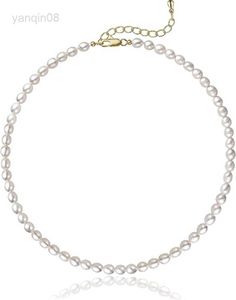 Naszyjniki z wisiorkami Naszyjnik z pereł 5-7mm Owalne białe perły Hodowane Strand Choker Naszyjnik Ręcznie robiony łańcuch Dainty Dzień matki Prezenty urodzinowe HKD230712