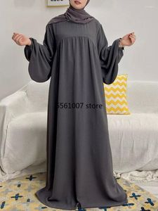 Ethnic Clothing Ramadan Abaya For Women Solid Color Balloon Sleeve Muslim Long Dress Hijab Robe Dubai Turkey Modesty Prayer Closed Abayas