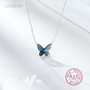 Naszyjniki z wisiorkami OBEAR 925 Sterling Silver Niebieski Kryształ Motyl Naszyjnik Biżuteria damska Pamięć Ślub Walentynki Prezent dla kobiet HKD230712