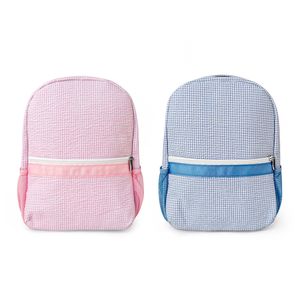 Kleinkind-Rucksack in Gingham-Rosa, Seersucker, weiche Baumwolle, Schultasche, Babyblau, Kinder-Büchertaschen, Jungen-Gril-Vorschul-Tragetasche mit Netztaschen, DOMIL1061859