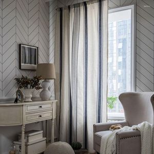 Cortina listrada azul marinho estilo americano sala de estar quarto janela linho de algodão semi-sombreado cortinas para decoração de casa