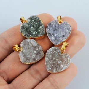 Pendant Necklaces 5PCS Heart Natural Druzy Stone Colorful Crystal Charm For Jewelry Making DIY Necklace Women Fashion Gifts Wholesale