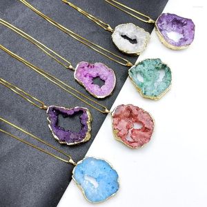 Pendant Necklaces Natural Agate Slice Druzy Necklace Irregular Quartz Geode With Gold Plated Edge Crystal Stone Jewelry For Women