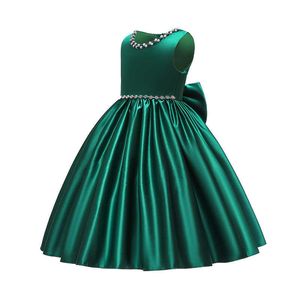 Flickklänningar A-linje Grön rosett Eleganta flickklänningar Rosa Barn Vestidos Födelsedagsfest 3 4 5 6 7 8 9 10 11 12 år gamla Barnkläder OGF214406HKD230712