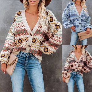 Fashion Winter New Knitted Women's Sweaters European American Relaxed V-neck Cardigan Sweater Coat Pullover