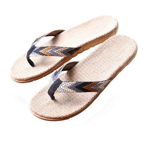 Chinelos ISSACOCO Chinelos de Linho Masculino Sandálias Listradas com Fita Plana EVA Antiderrapante Chinelos Home Homem Casual Straw Beach Shoes 230711