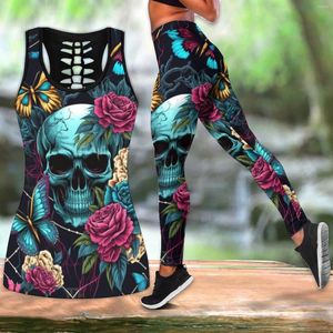 Women's Leggings Summer Fashion Flower Skull Print Sport Yoga Suit