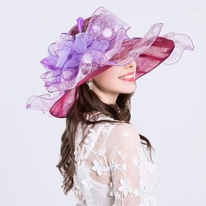 Kapelusze z szerokim rondem Dziewczęca czapka chroniąca przed promieniowaniem UV Lady Fedoras Sun Anti- Fashion Flower Retro Cap B-8623